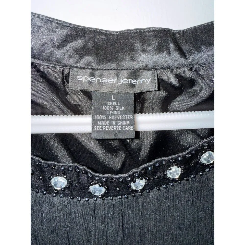 Vtg Y2K Spenser Jeremy Silk Babydoll Top L Black Beaded Rhinestone Chiffon Tank - Picture 3 of 9